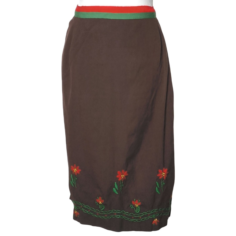 Handmade Apron Women Adjustable Brown Vintage Floral Embroidered